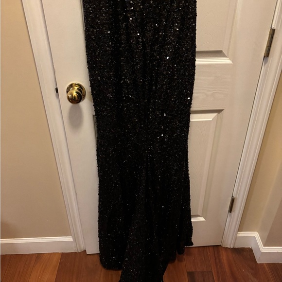 Elegant Black Sequin Evening Dress Thigh slit & Train Size Medium BNWOT - Picture 8 of 11